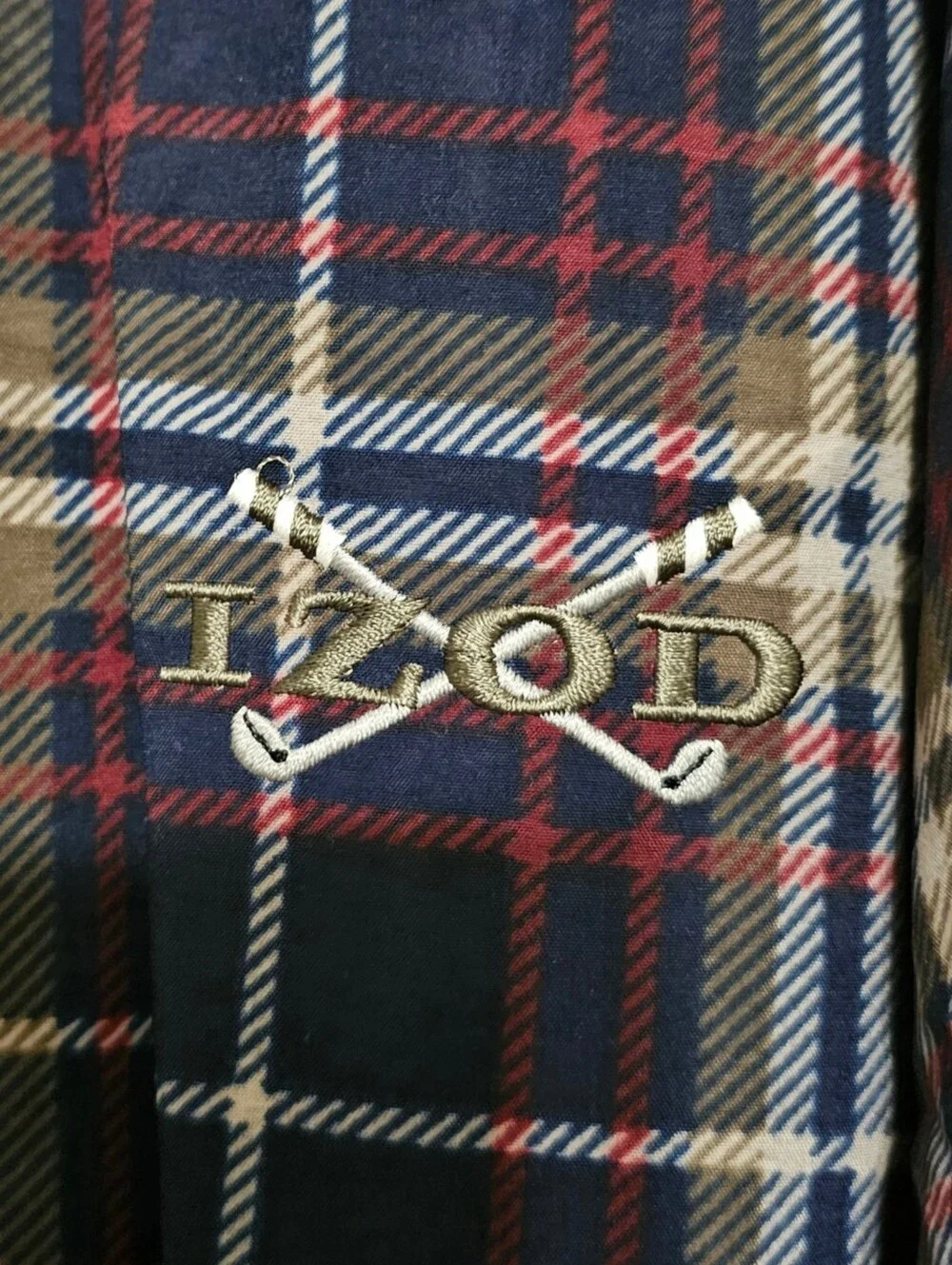 VTG IZOD Men's XL Plaid Nylon Golf Windbreaker Pullover Jacket w/Pockets ROC